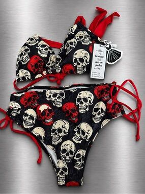 Skull Print Bikini Set with Red Accents